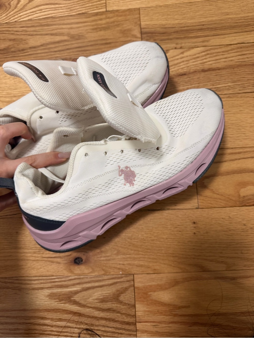 U.S. Polo Assn. Kids White and Light Pink Slip-On Sneakers
